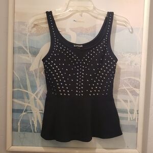 Express Women's Size XS Black Sleeveless Silver Metal Studded Tank Top